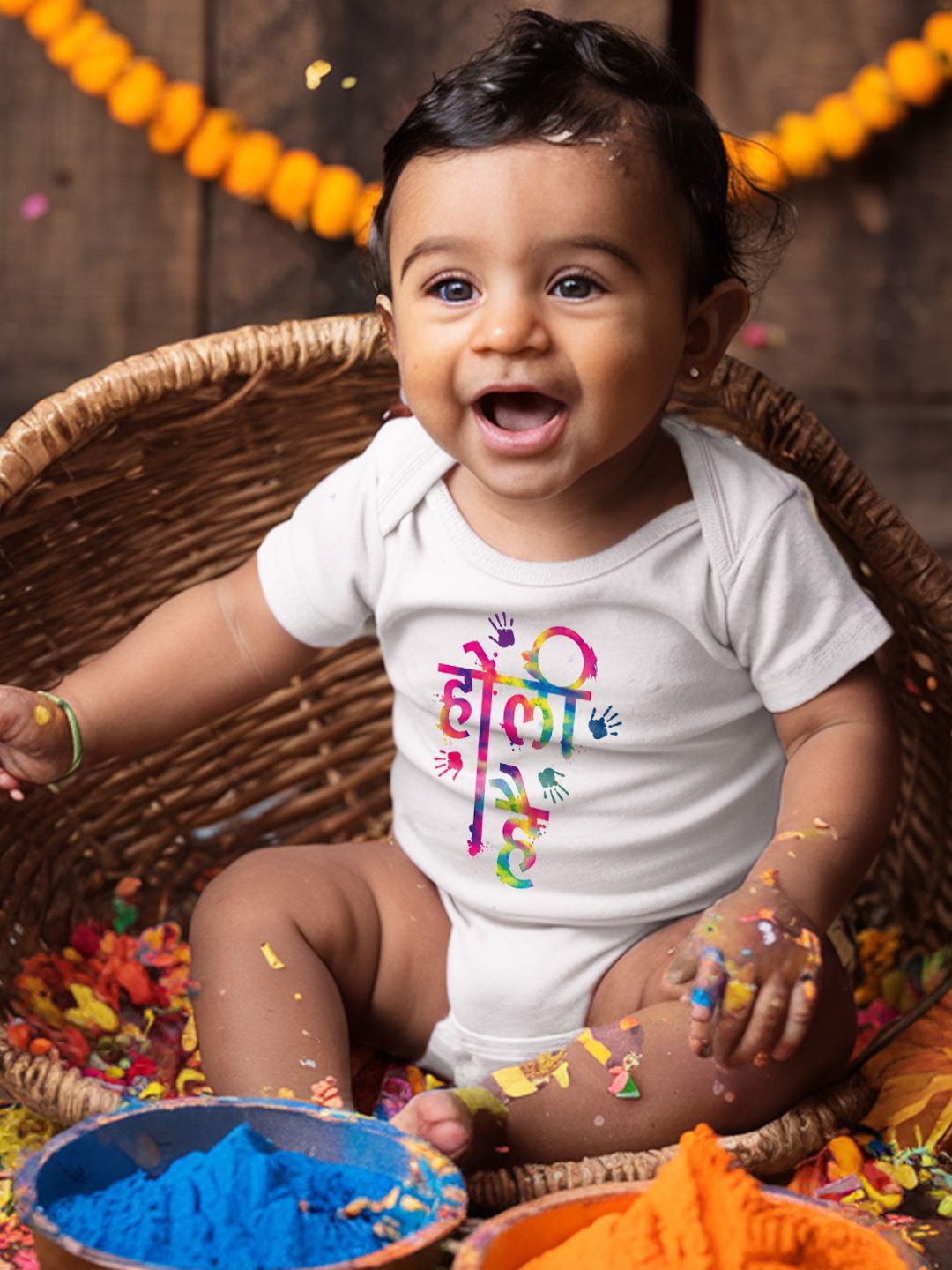 

FFLIRTYGO Infants Holi Printed Cotton Bodysuit, White
