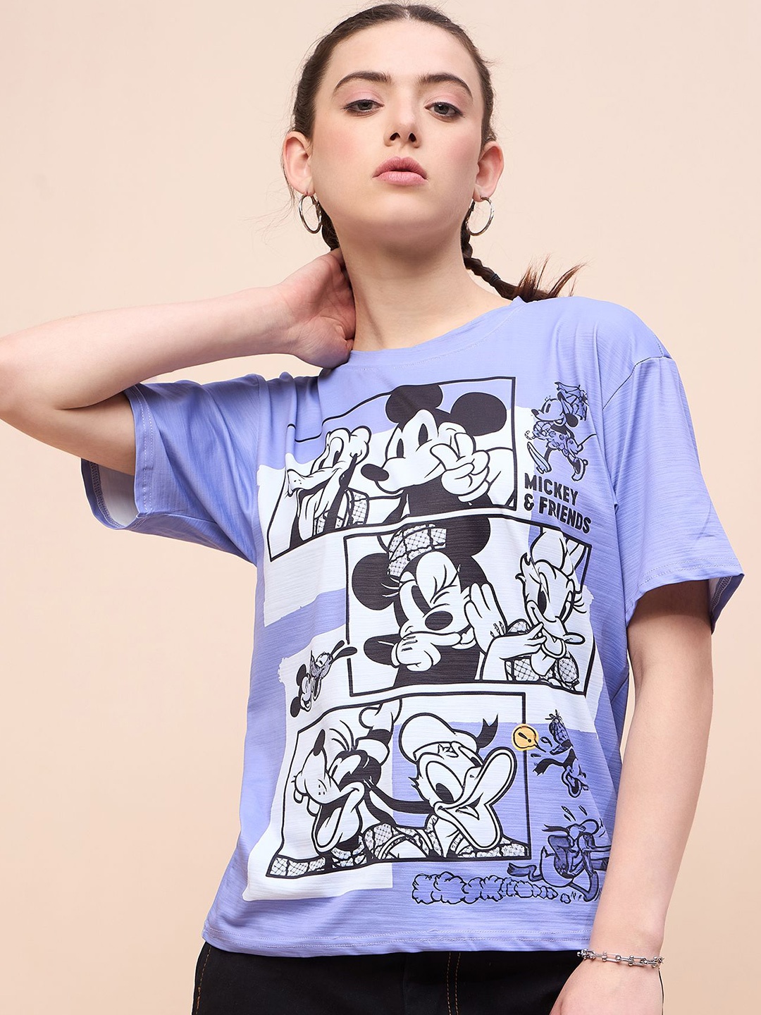 

DressBerry Women Micky Mouse Printed Round Neck T-Shirt, Violet