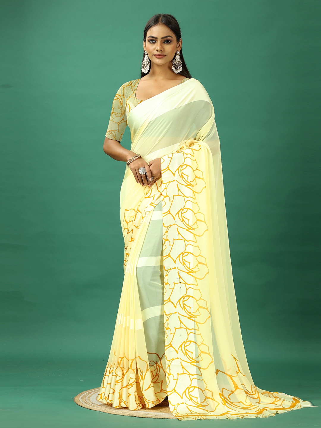 

A.V.M. SILK MILLS Floral Printed Saree, Yellow