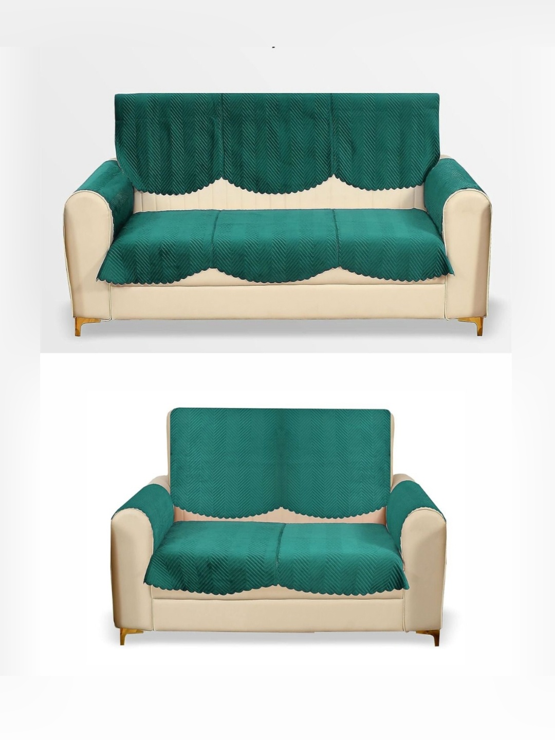 

Fashion Throw Teal Green 8 Pieces Quilted Five Seater Velvet Sofa Covers With Arms