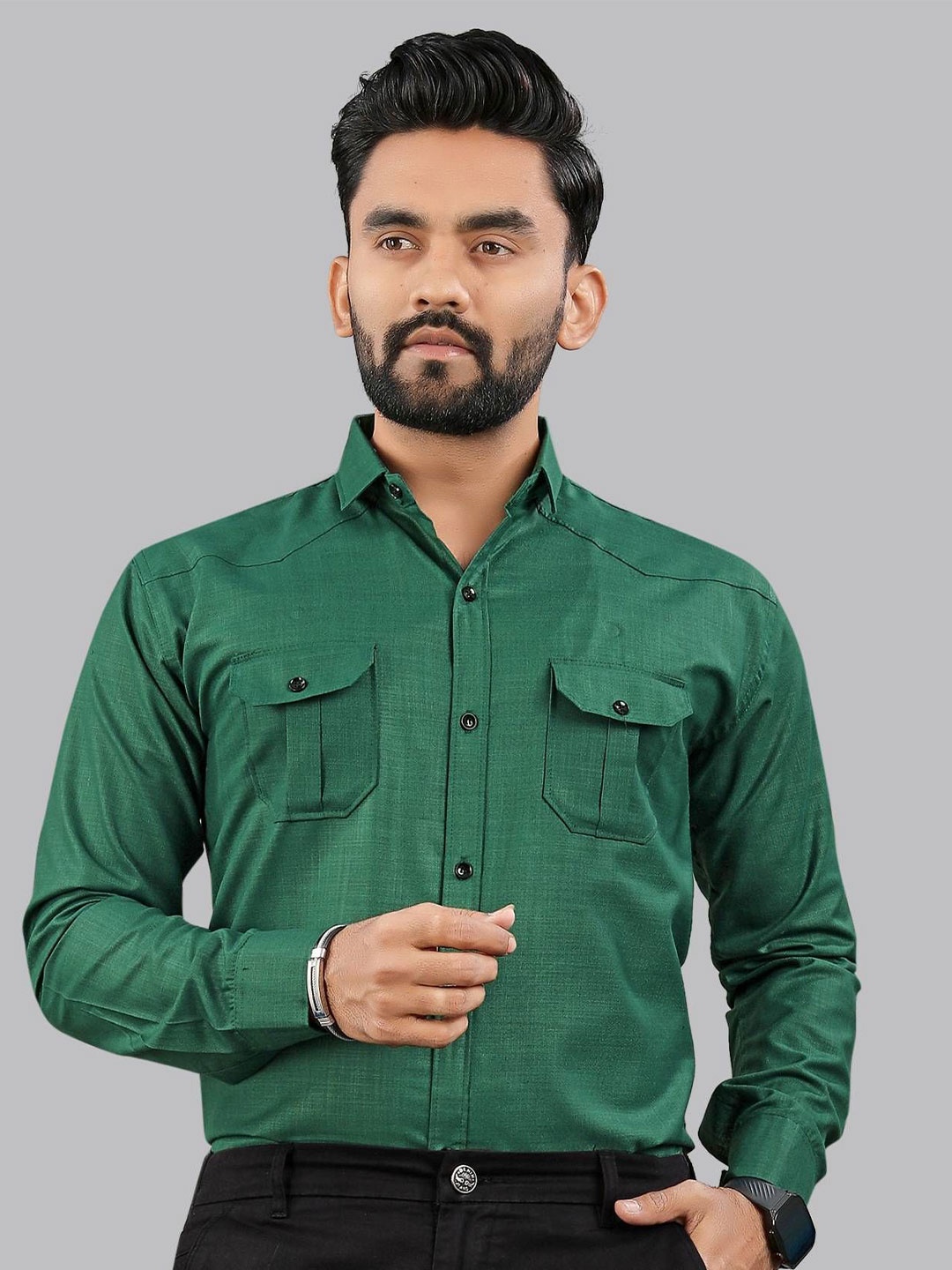 

KHUSHI CREATION Men Original Opaque Casual Shirt, Green
