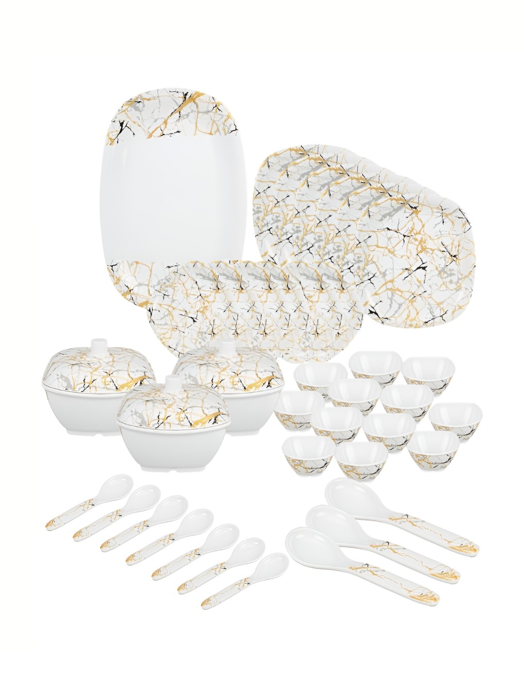 

Bataniya White 2025 40 Pieces Melamine Dishwasher Safe Dinner Set of