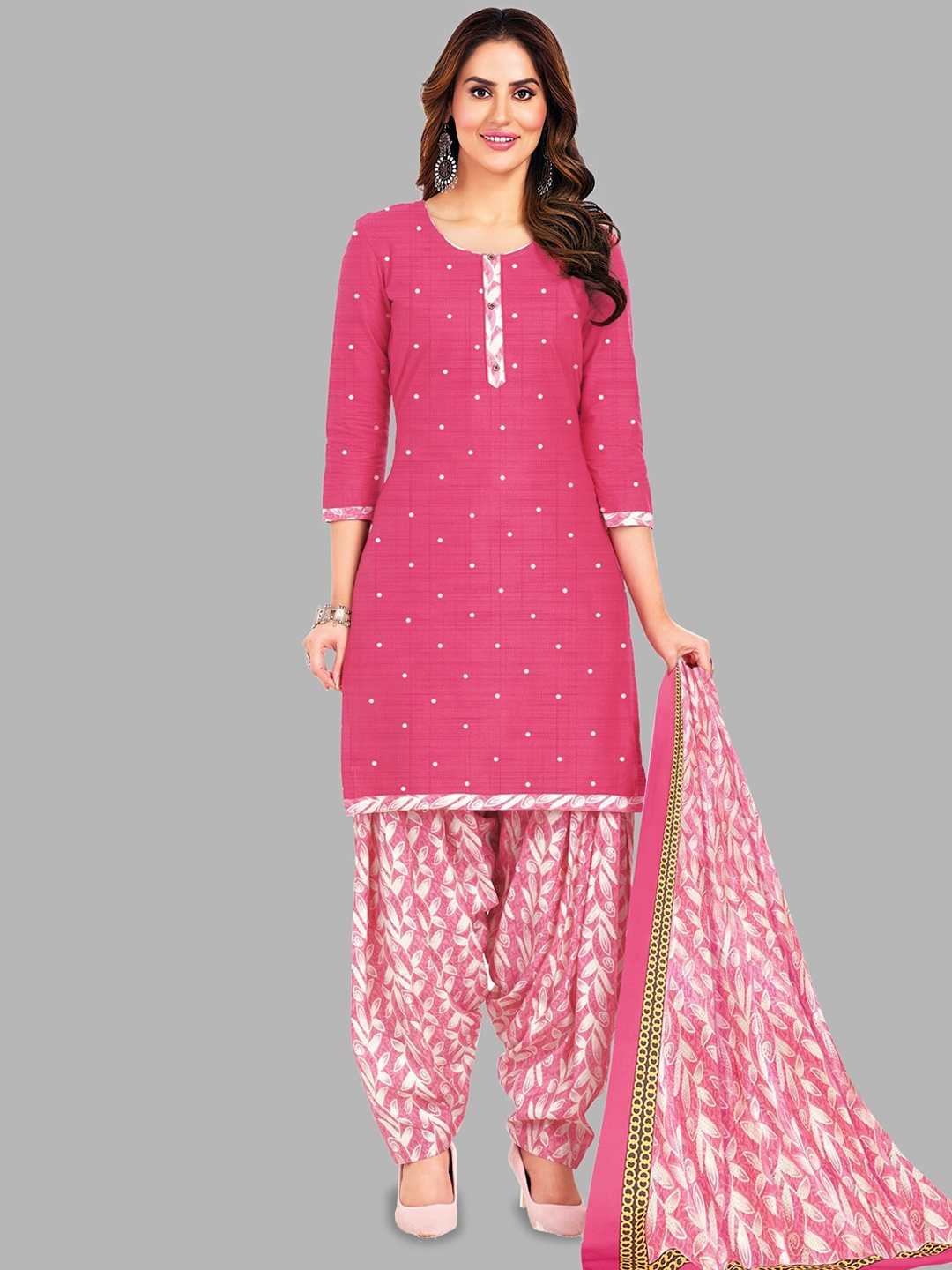 

shree jeenmata collection Printed Pure Cotton Unstitched Dress Material, Pink
