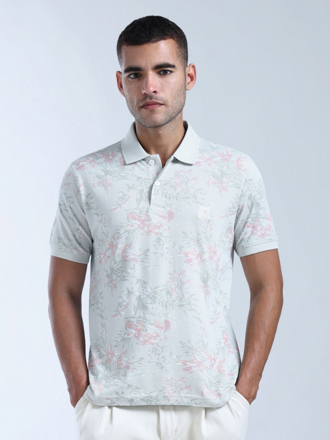 

Flying Machine Men Brand Logo Printed Polo Collar T-shirt, Blue
