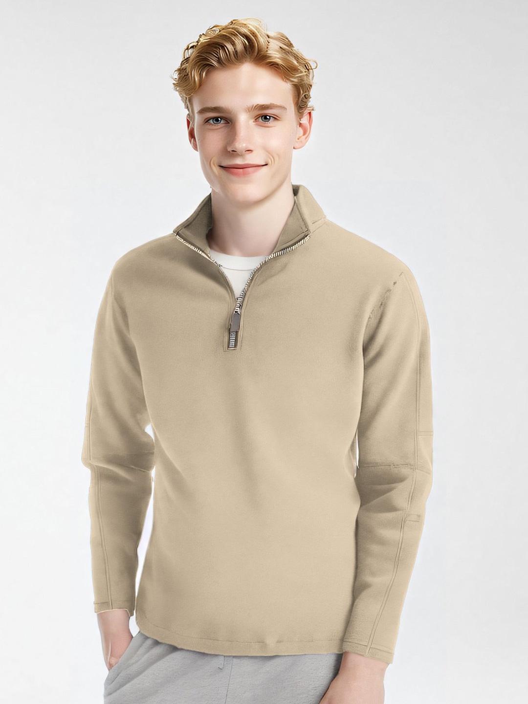 

StyleCast x Revolte Men Mock Collar Pullover Sweatshirt, Beige