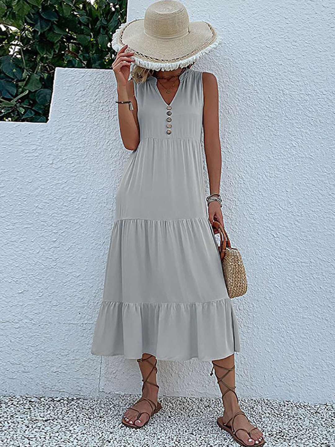 

StyleCast x Revolte Women Layered A-Line Midi Dress, Grey