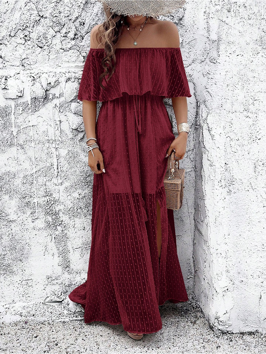 

StyleCast x Revolte Off-Shoulder A-Line Maxi Dress, Maroon