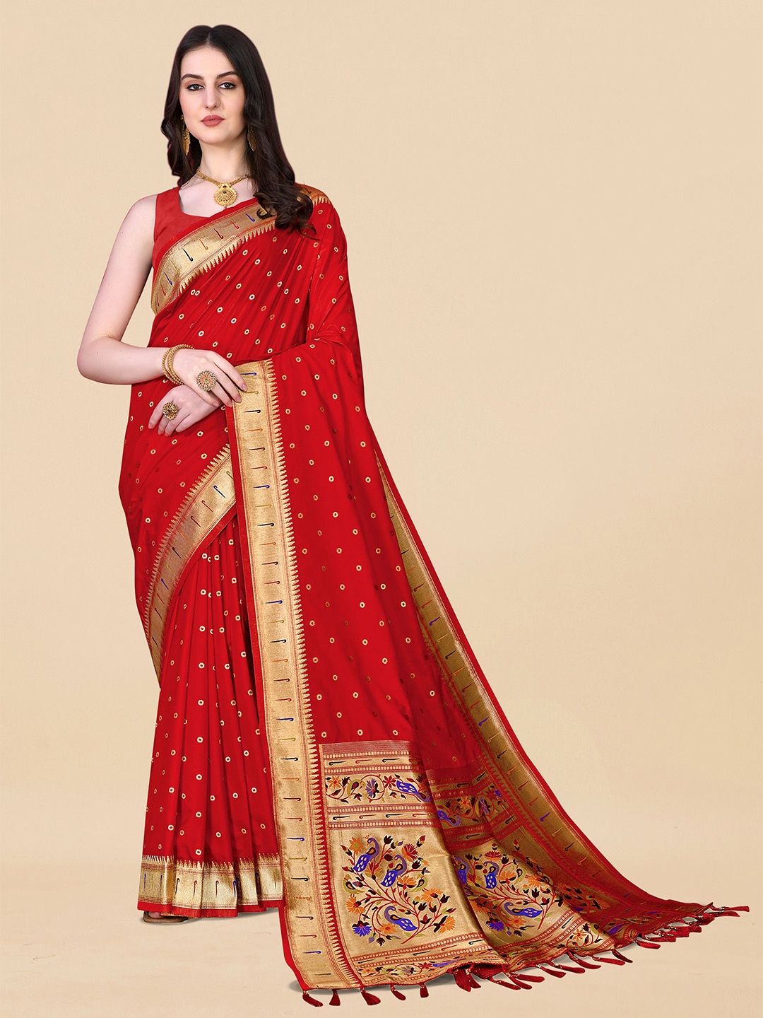 

bansari textiles Woven Design Banarasi Saree, Red