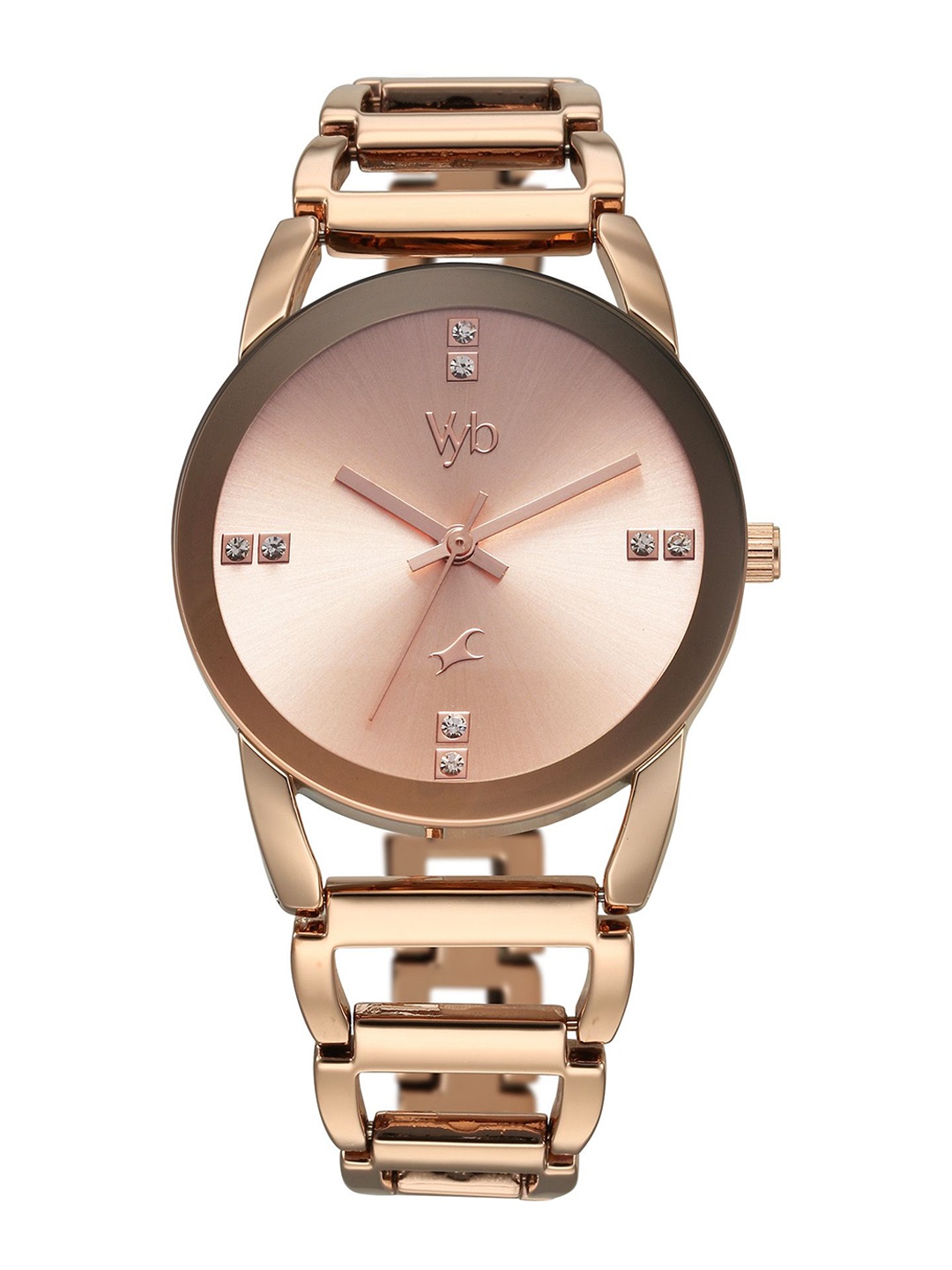 

Fastrack Women Embellished Dial & Bracelet Style Straps Analogue Watch FV60067WM01, Rose gold