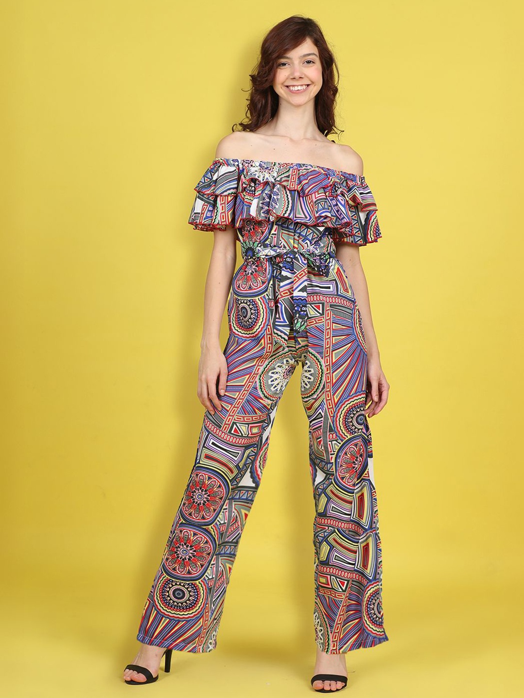 

Cutiekins Girls Off-Shoulder Printed Basic Jumpsuit, Blue