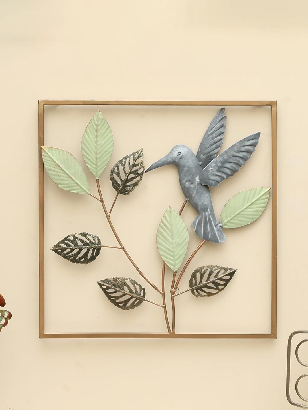 

vedas W-Usha Gold-Toned & Green Square Shaped Tree On Leaf Wall Hanging