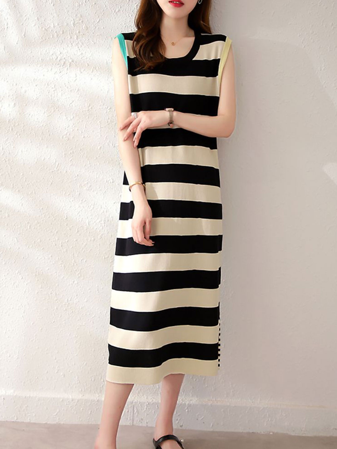 

StyleCast x Revolte Striped A-Line Midi Dress, Black