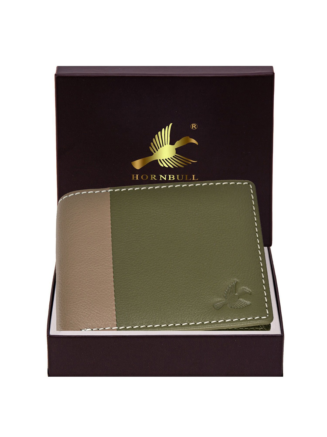 

Hornbull Men Leather Two Fold Wallet, Olive