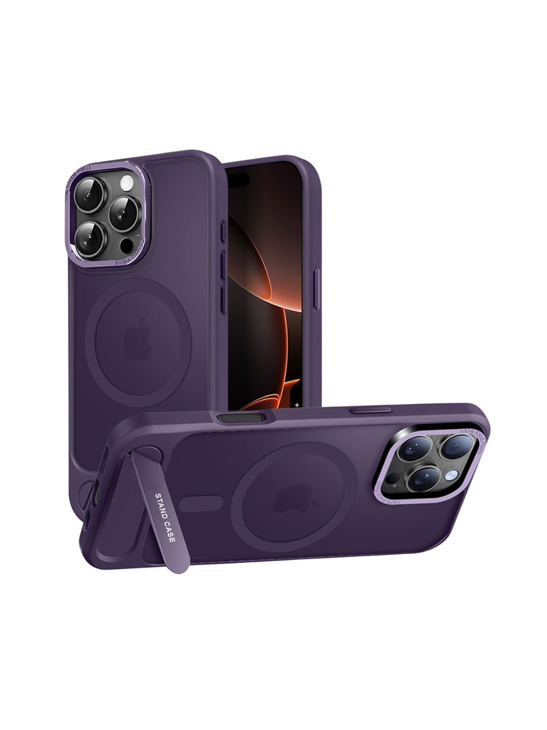 

Karwan Matte Compatible with Stand Magnetic Solid Printed iPhone 16 Pro Back Case, Purple