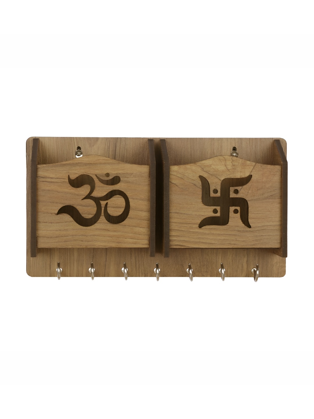 

SEHAZ ARTWORKS Brown Om-Swastik 7 Hooks Wooden Key Holder