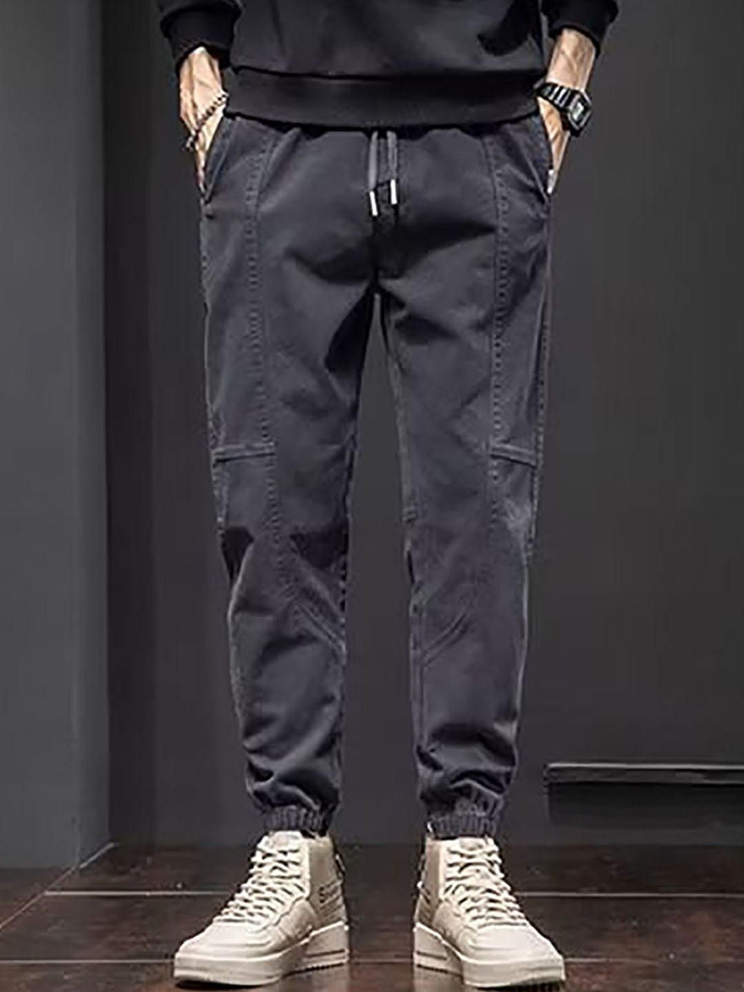 

StyleCast x Revolte Men Loose Fit Easy Wash Joggers Trousers, Grey