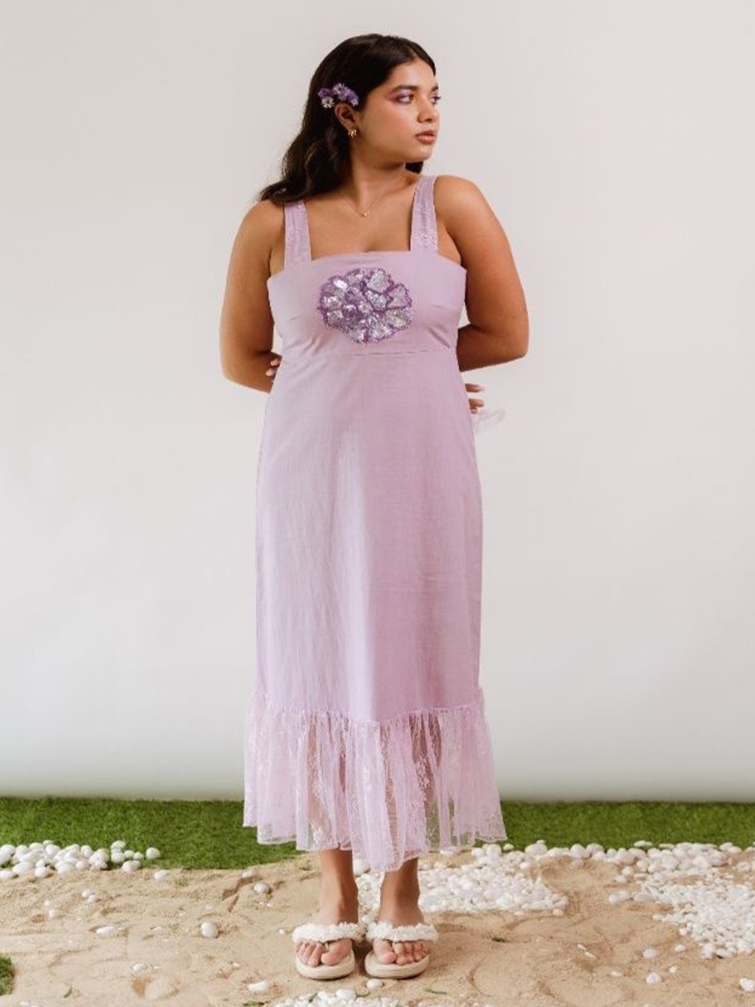 

LABEL SUGAR Women Embellished Fit & Flare Midi Dress, Lavender