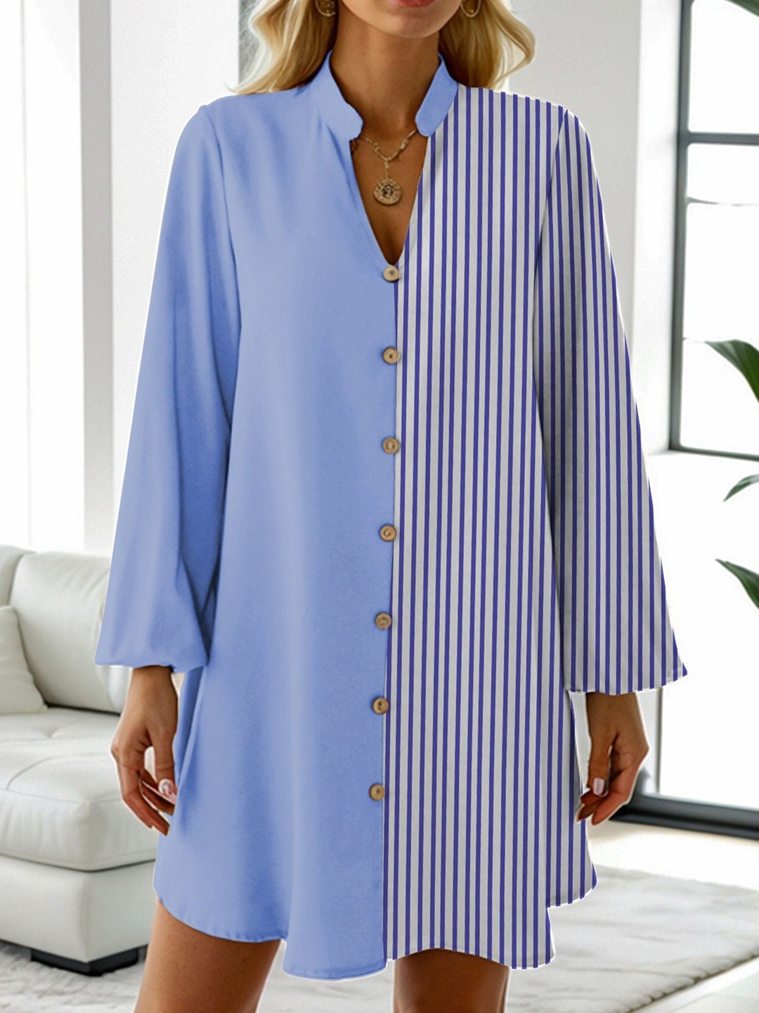 

StyleCast x Revolte Striped Shirt Dress, Blue