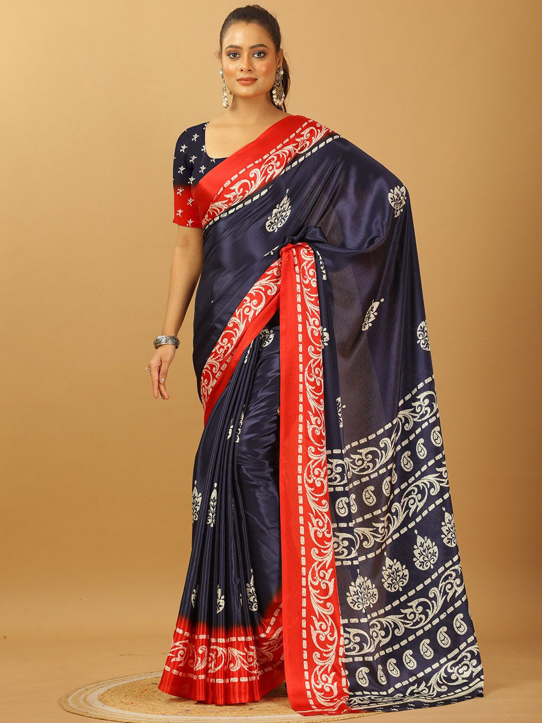 

NIRMAL CREATION Ethnic Motifs Printed Saree, Navy blue