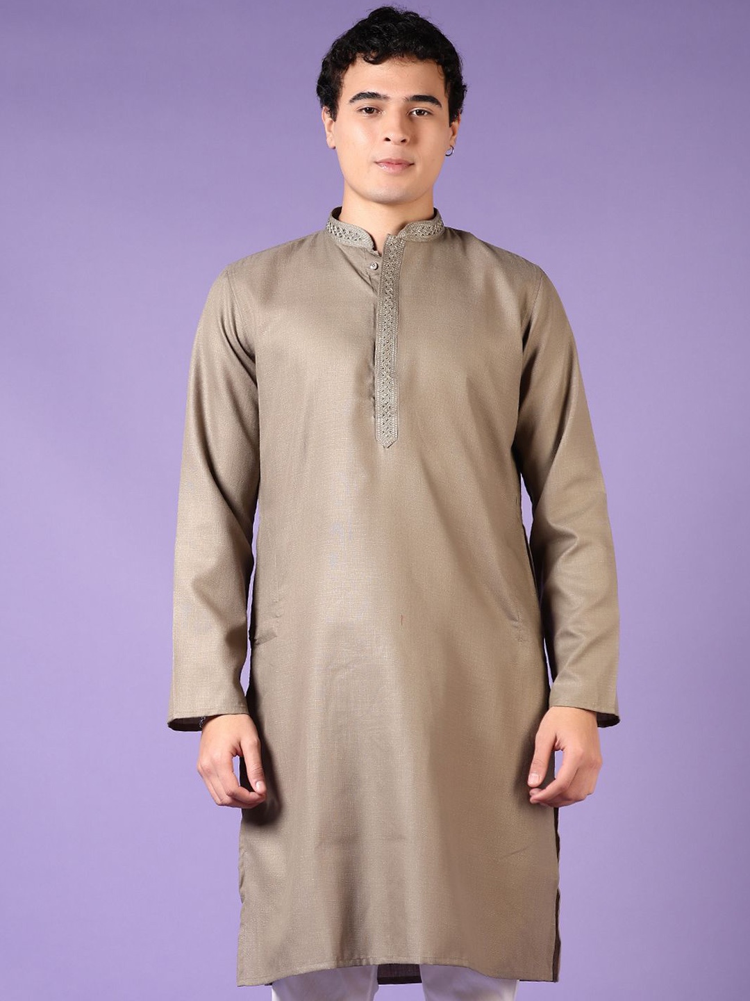 

V-Mart Mandarin Collar Long Sleeves Straight Kurta, Beige
