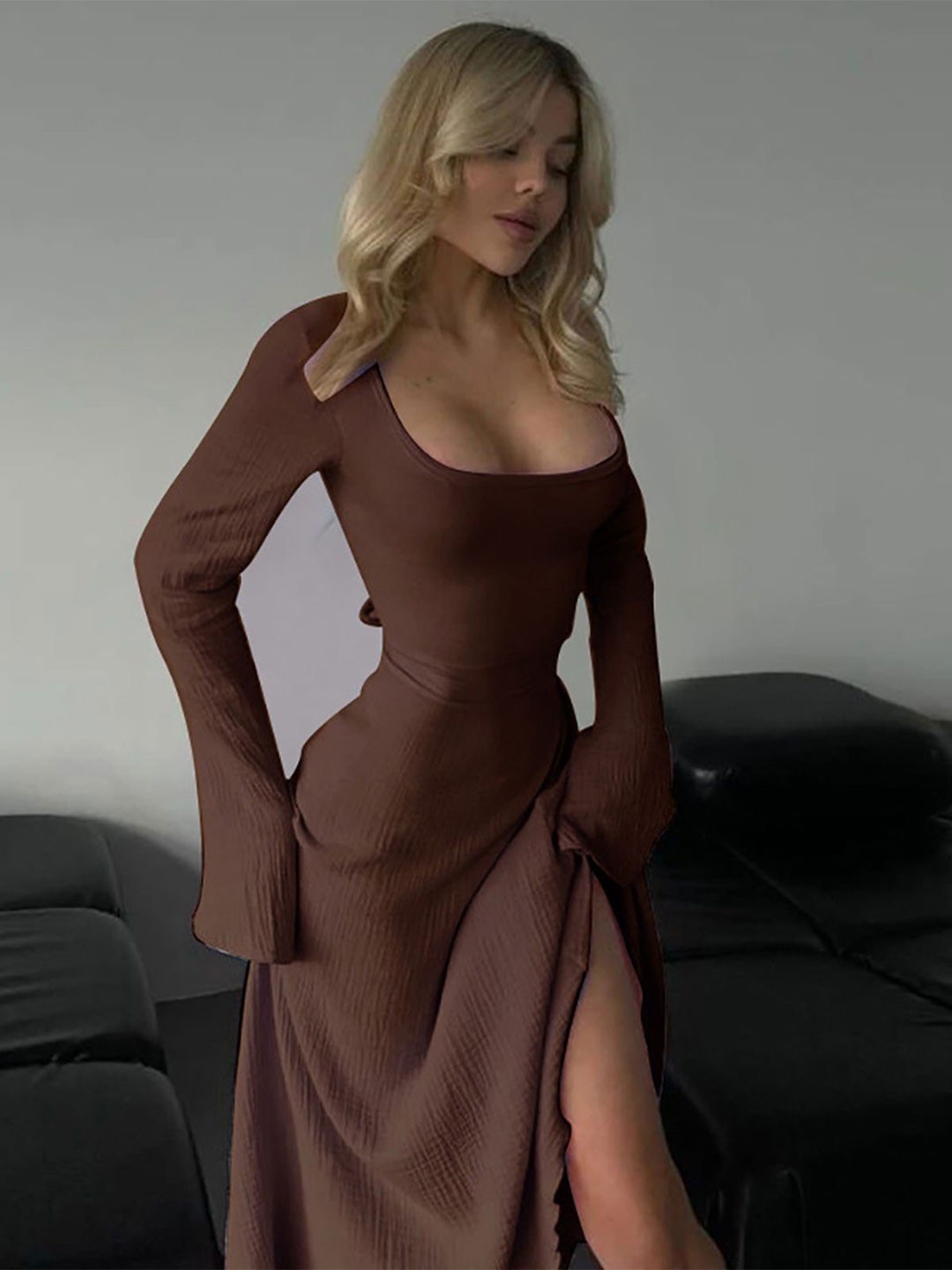 

StyleCast x Revolte Fit & Flare Midi Dress, Brown