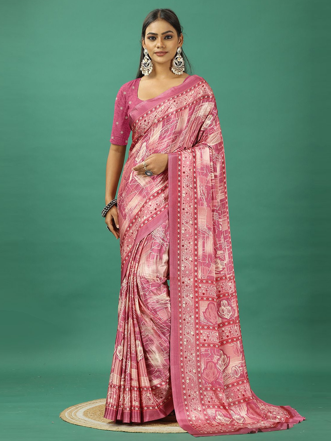 

NIRMAL CREATION Printed Pure Crepe Saree, Burgundy
