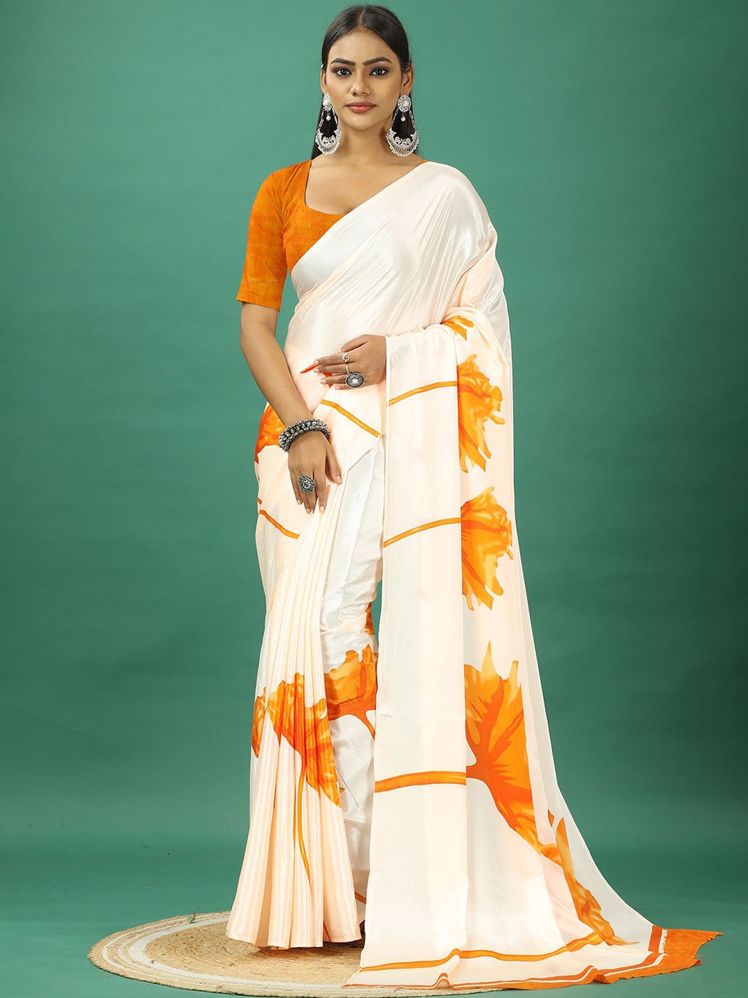 

NIRMAL CREATION Floral Printed Saree, Orange