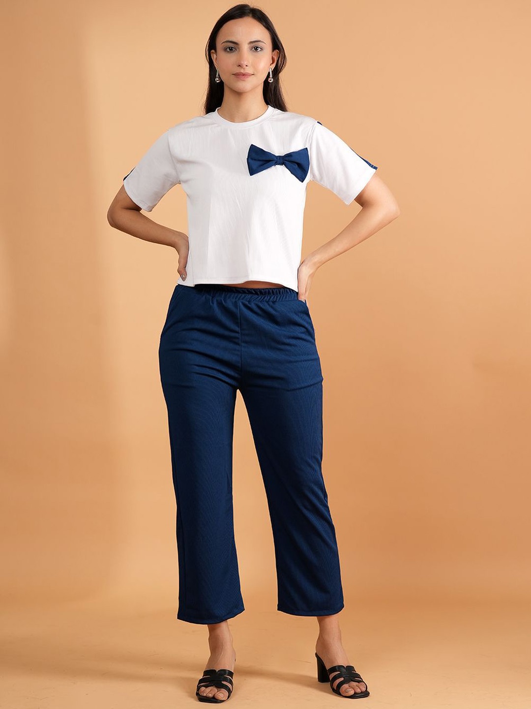 

BAESD Round Neck Top With Trousers, Navy blue