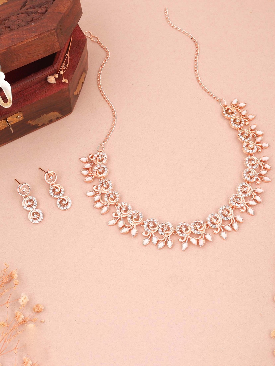 

Lyriss Gold-Plated American Diamond Studded Jewellery Set, Rose gold