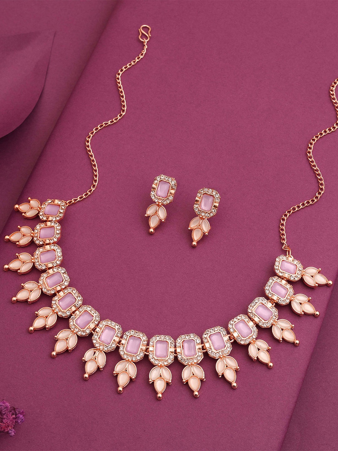 

Lyriss Rose Gold-Plated American Diamond Stone-Studded Jewellery Set
