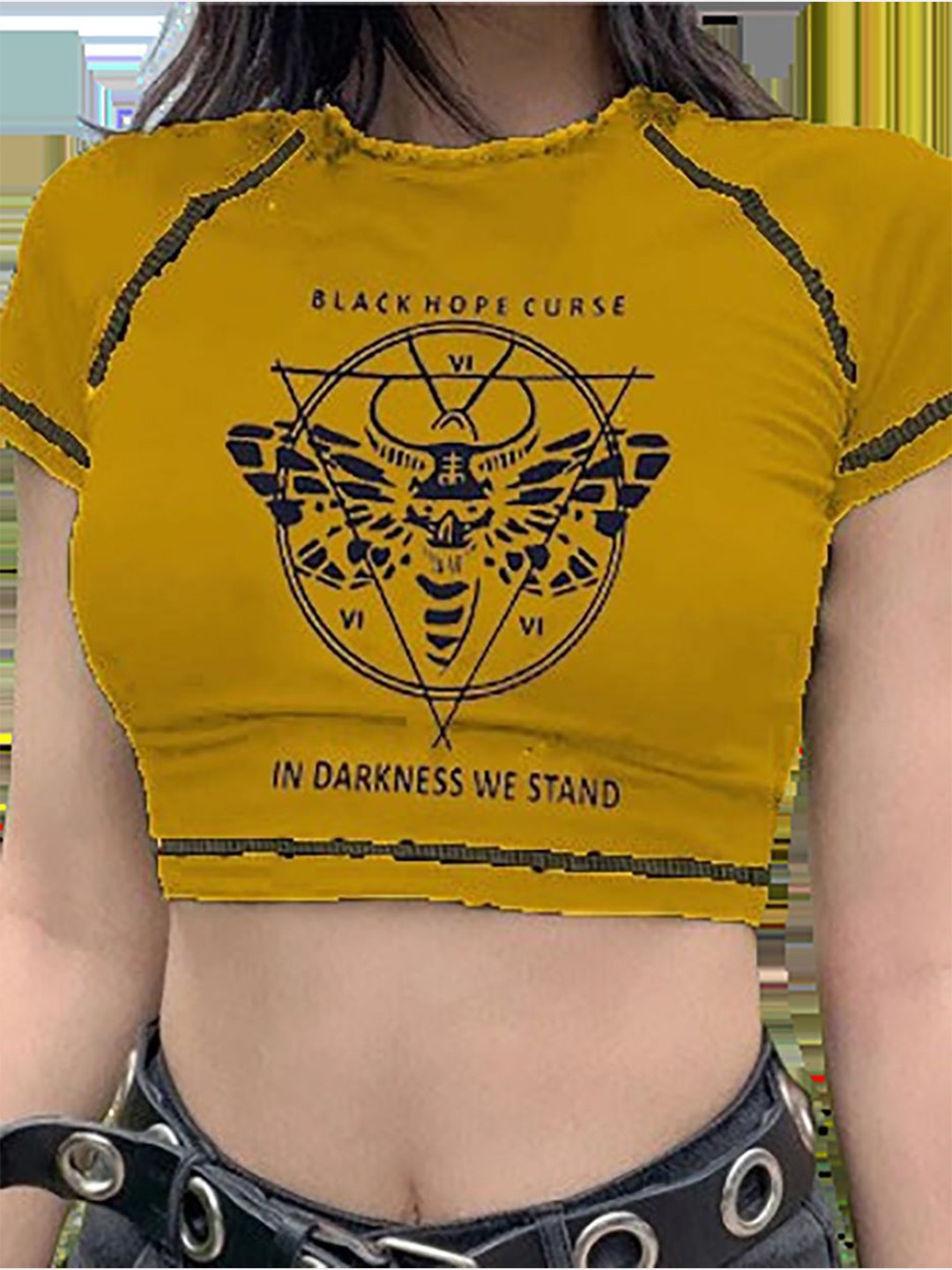 

CLOTHY Print Crop Top, Mustard