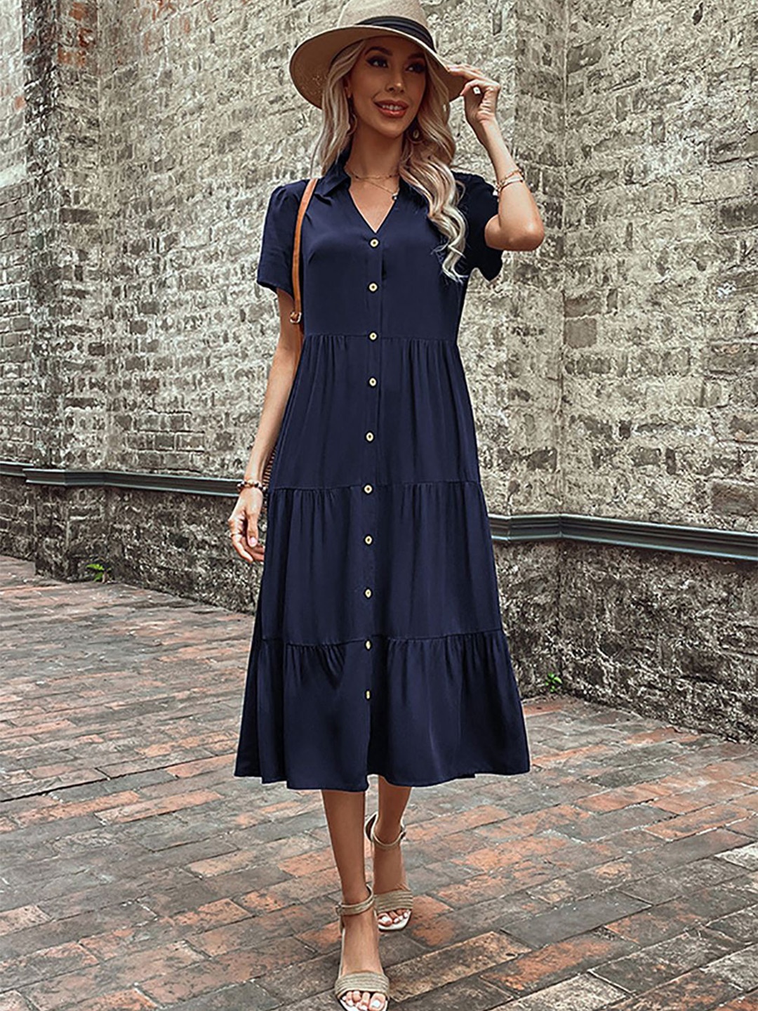 

StyleCast x Revolte Shirt Midi Dress, Navy blue