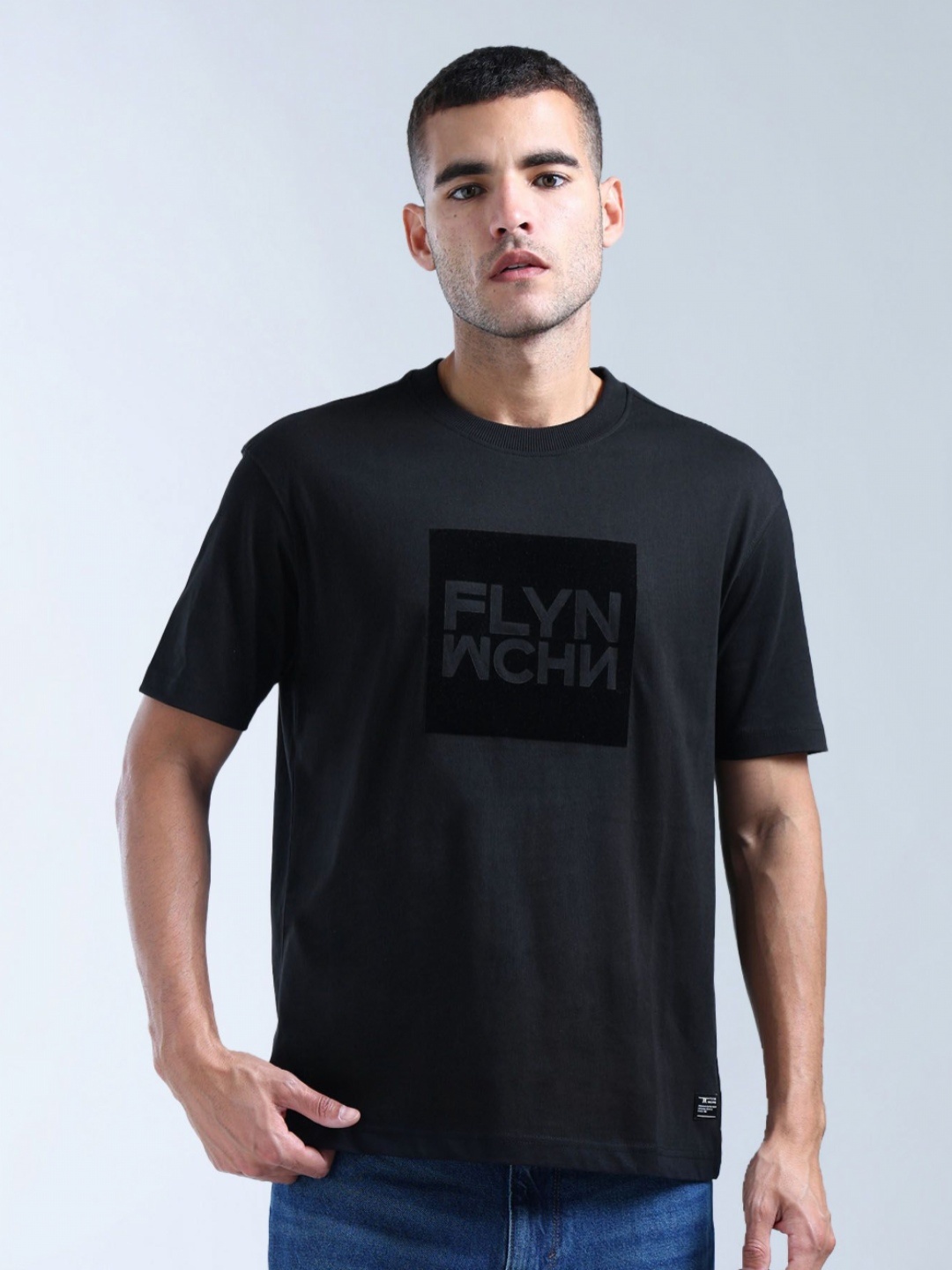 

Flying Machine Men Brand Logo Printed Applique T-shirt, Black