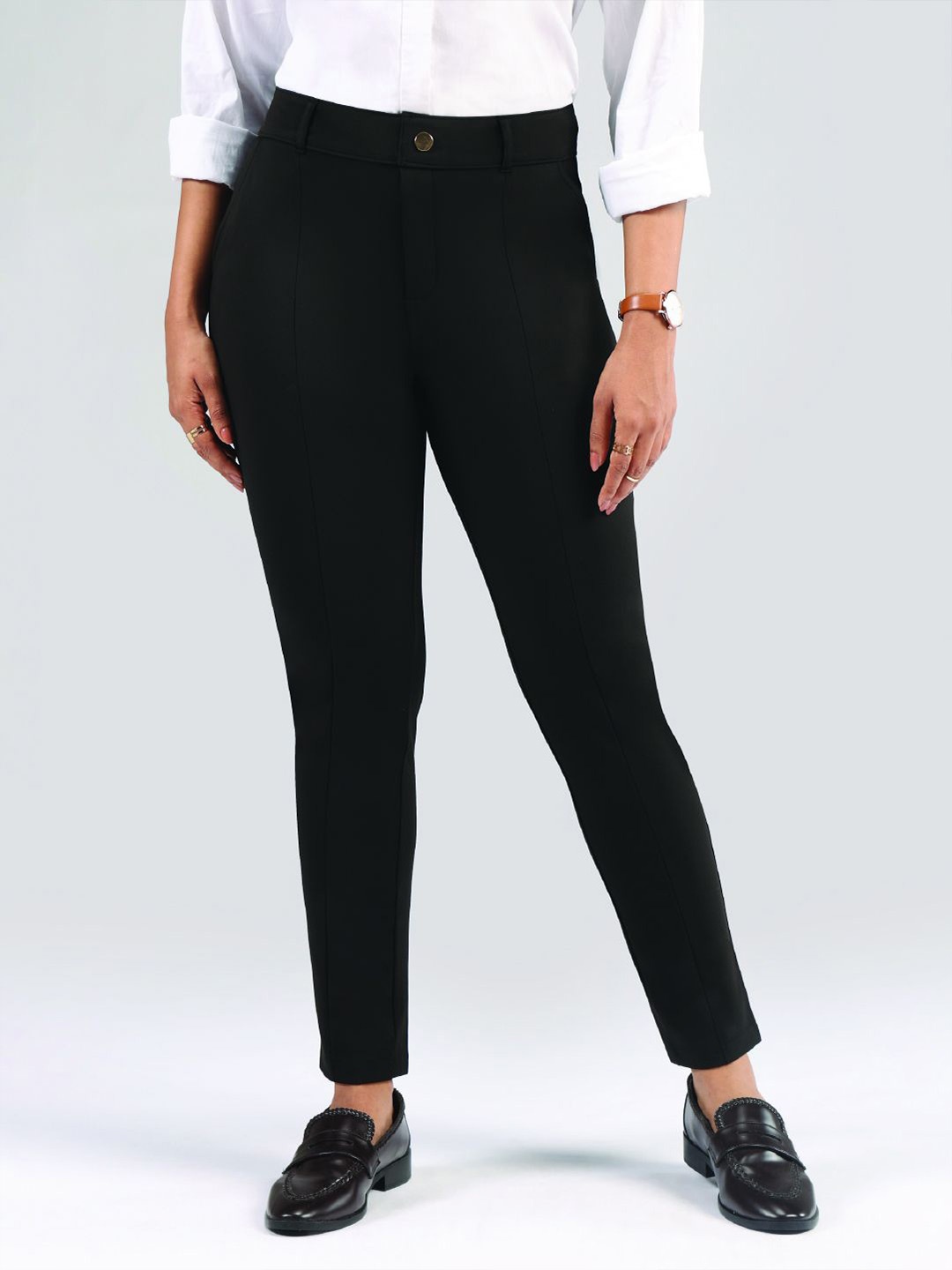 

Blissclub Women Relaxed Straight Leg Straight Fit High-Rise Trousers, Black