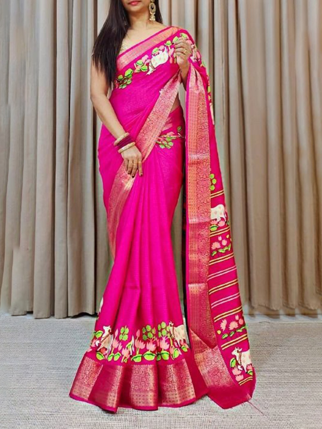 

bansari textiles Woven Design Zari Jamdani Saree, Pink