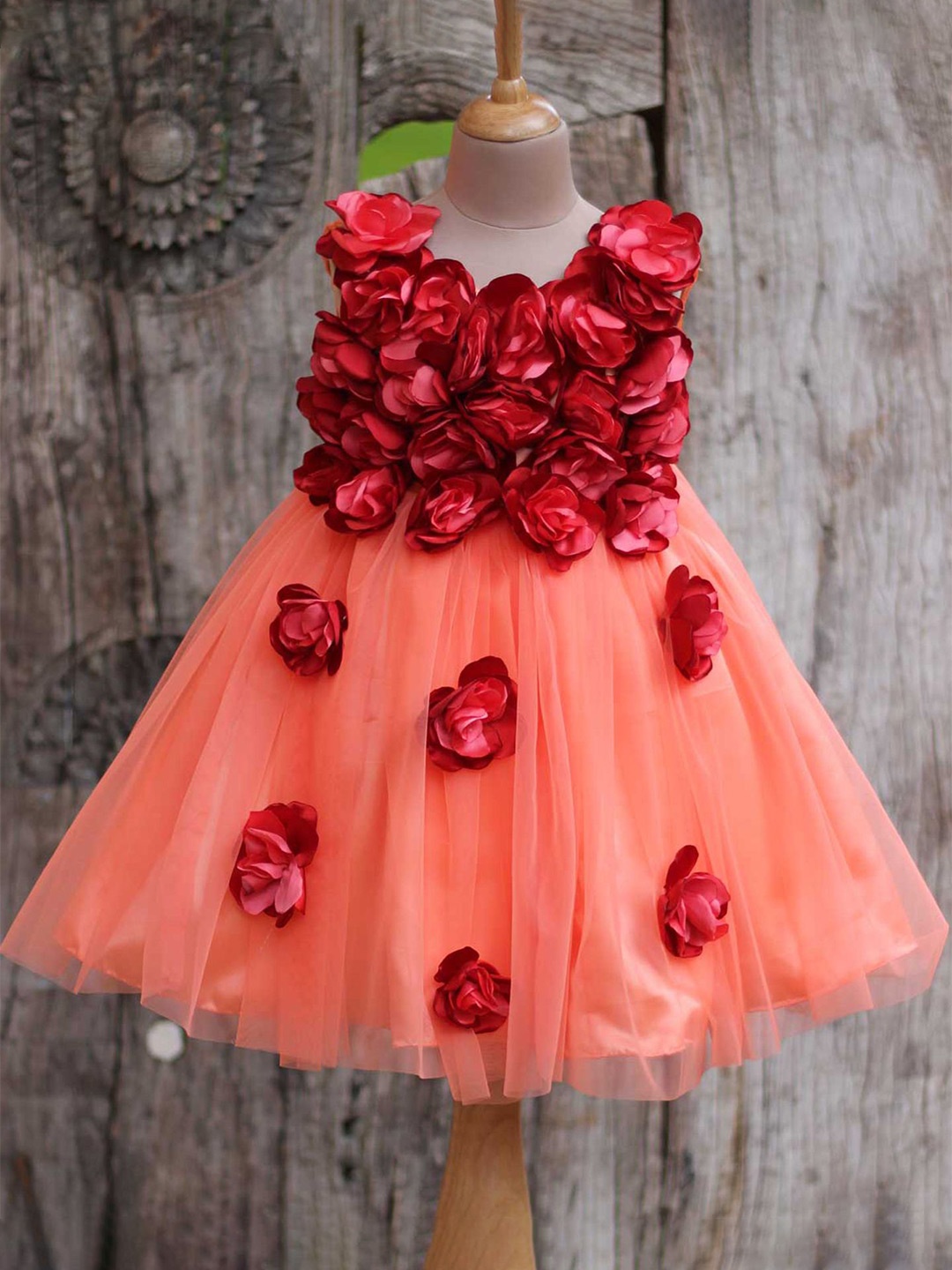 

Li & Li Boutique Girls Floral Net Fit & Flare Maxi Dress, Peach