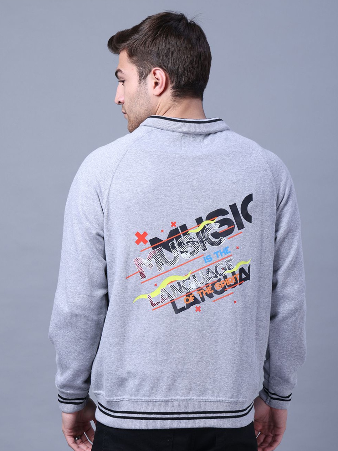 

NEON CHILLIE Men Printed Mock Collar Cotton Sweatshirt, Grey