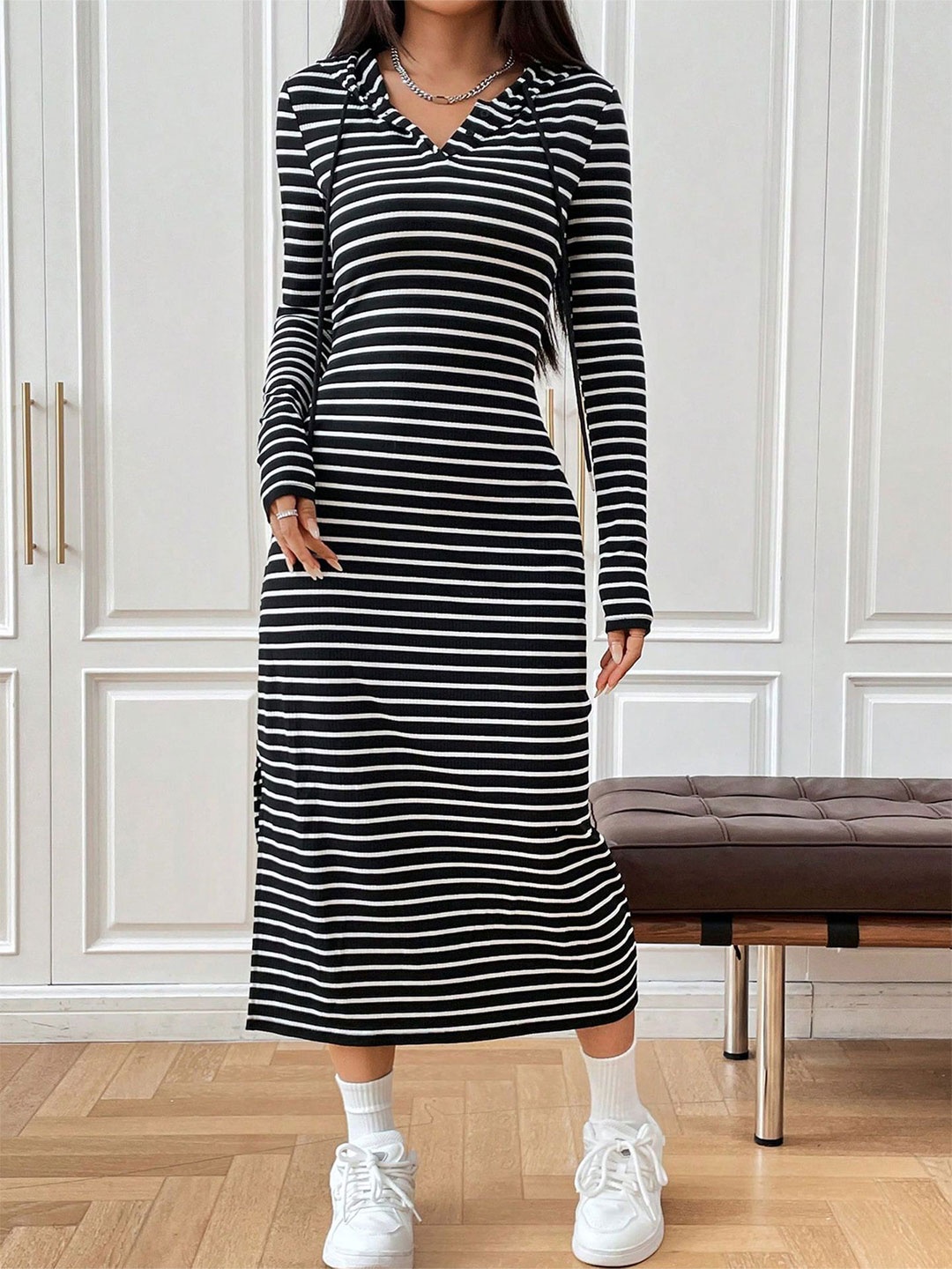 

StyleCast x Revolte Striped A-Line Midi Dress, Black