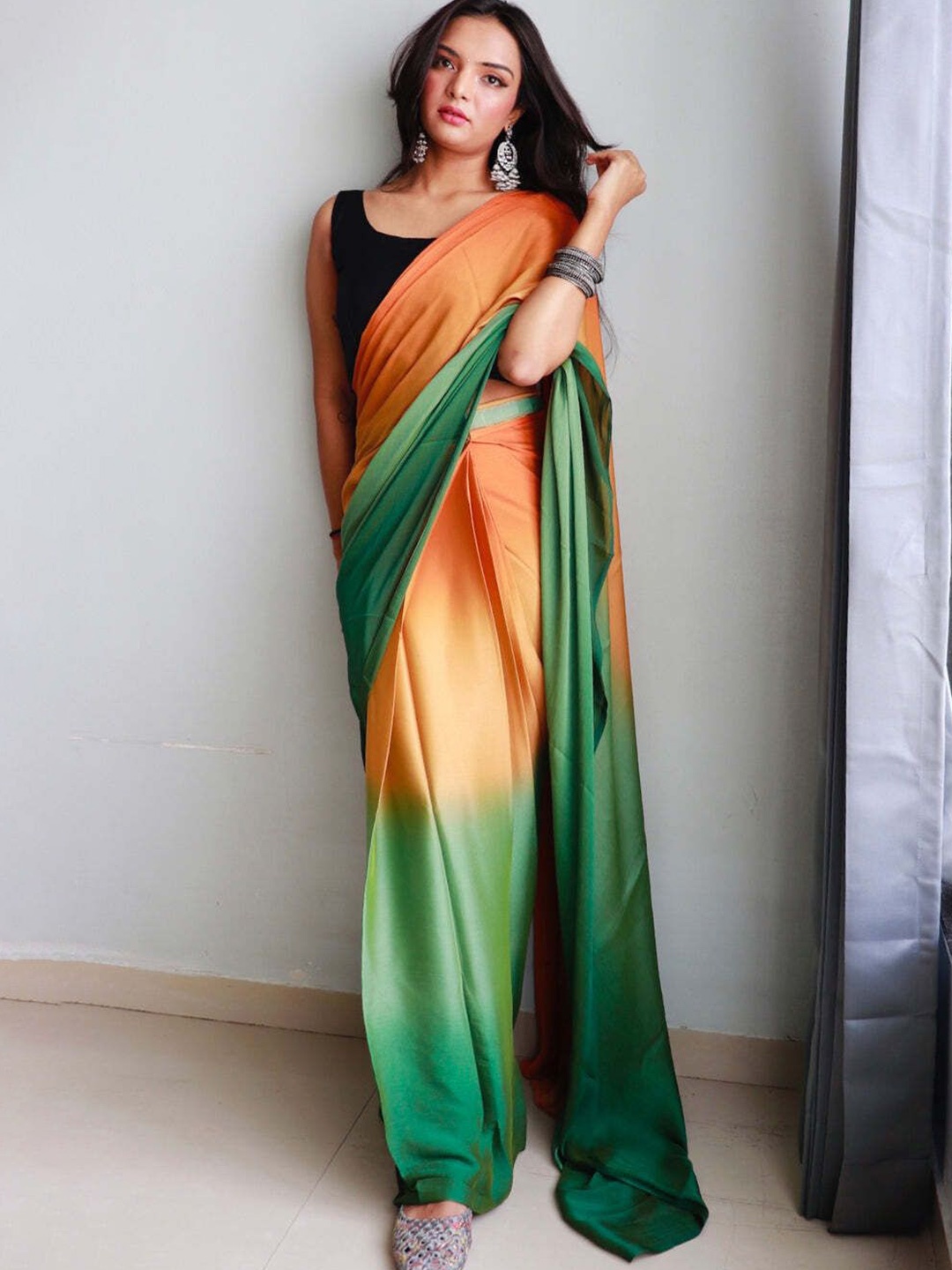 

bansari textiles Ombre Ready to Wear Kota Saree, Green