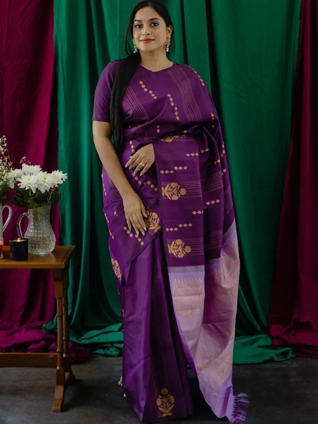 

bansari textiles Woven Design Zari Kanjeevaram Saree, Purple