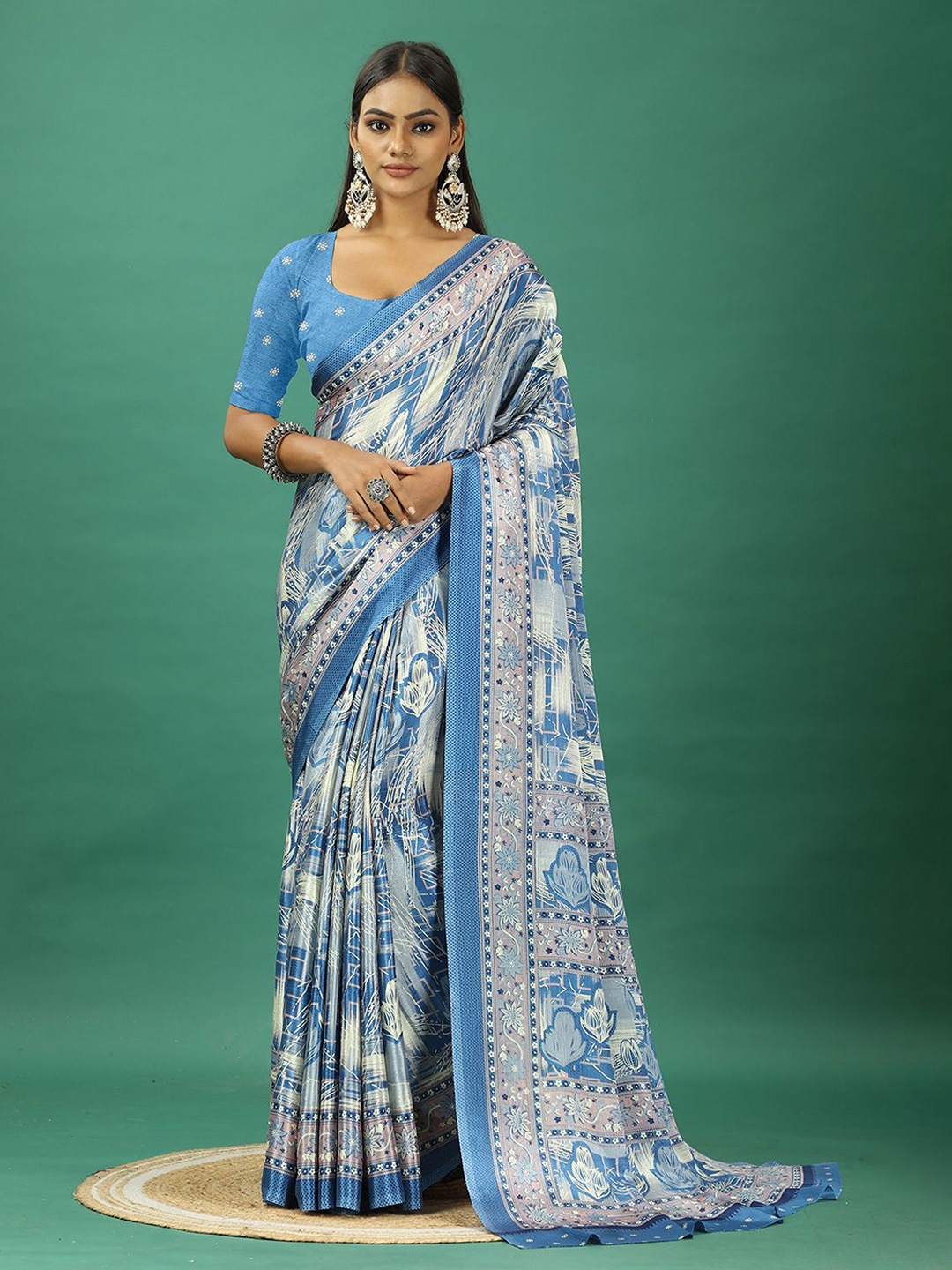 

NIRMAL CREATION Ethnic Motifs Printed Pure Crepe Saree, Blue