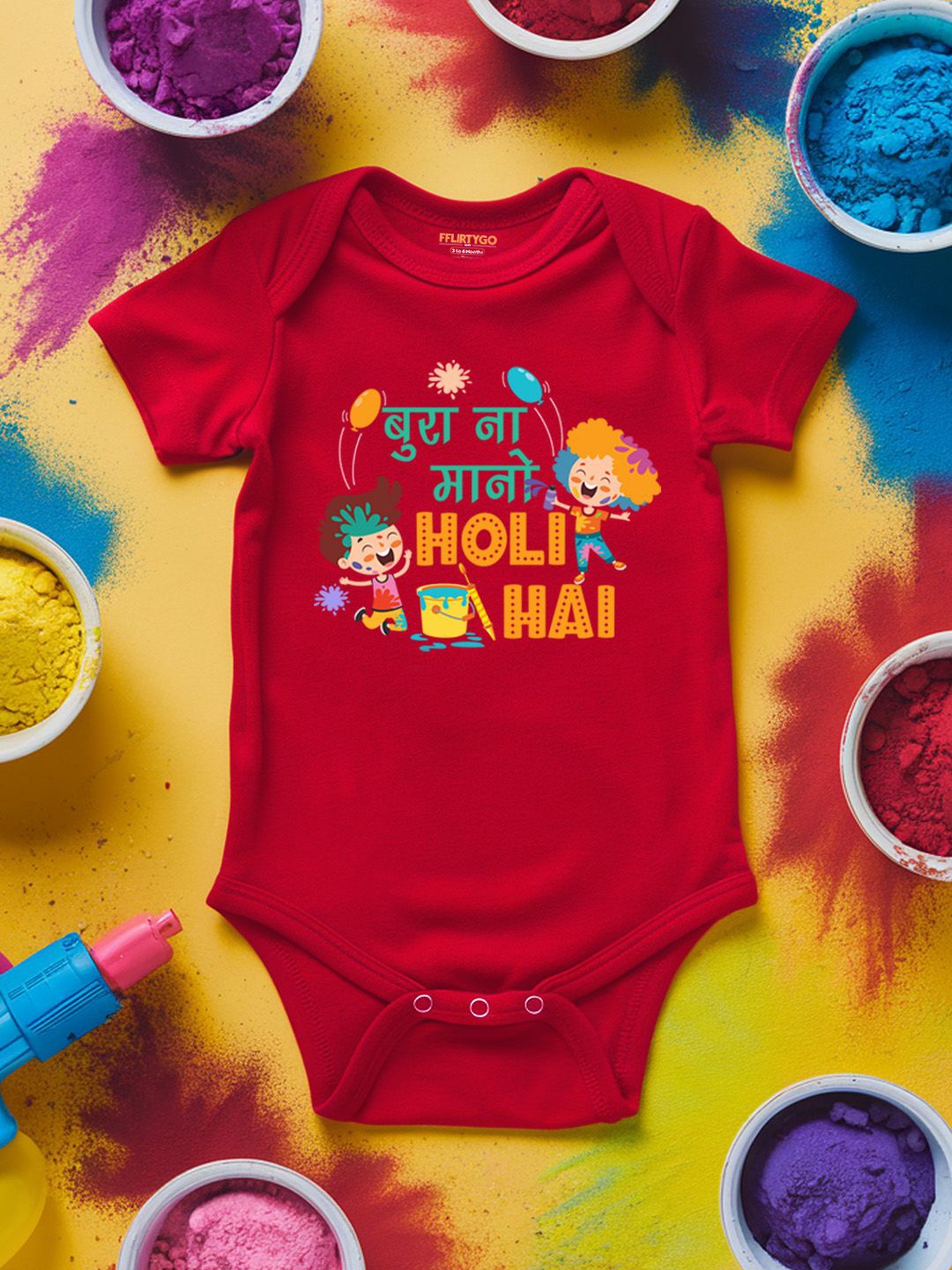 

FFLIRTYGO Infants Holi Printed Cotton Bodysuit, Red