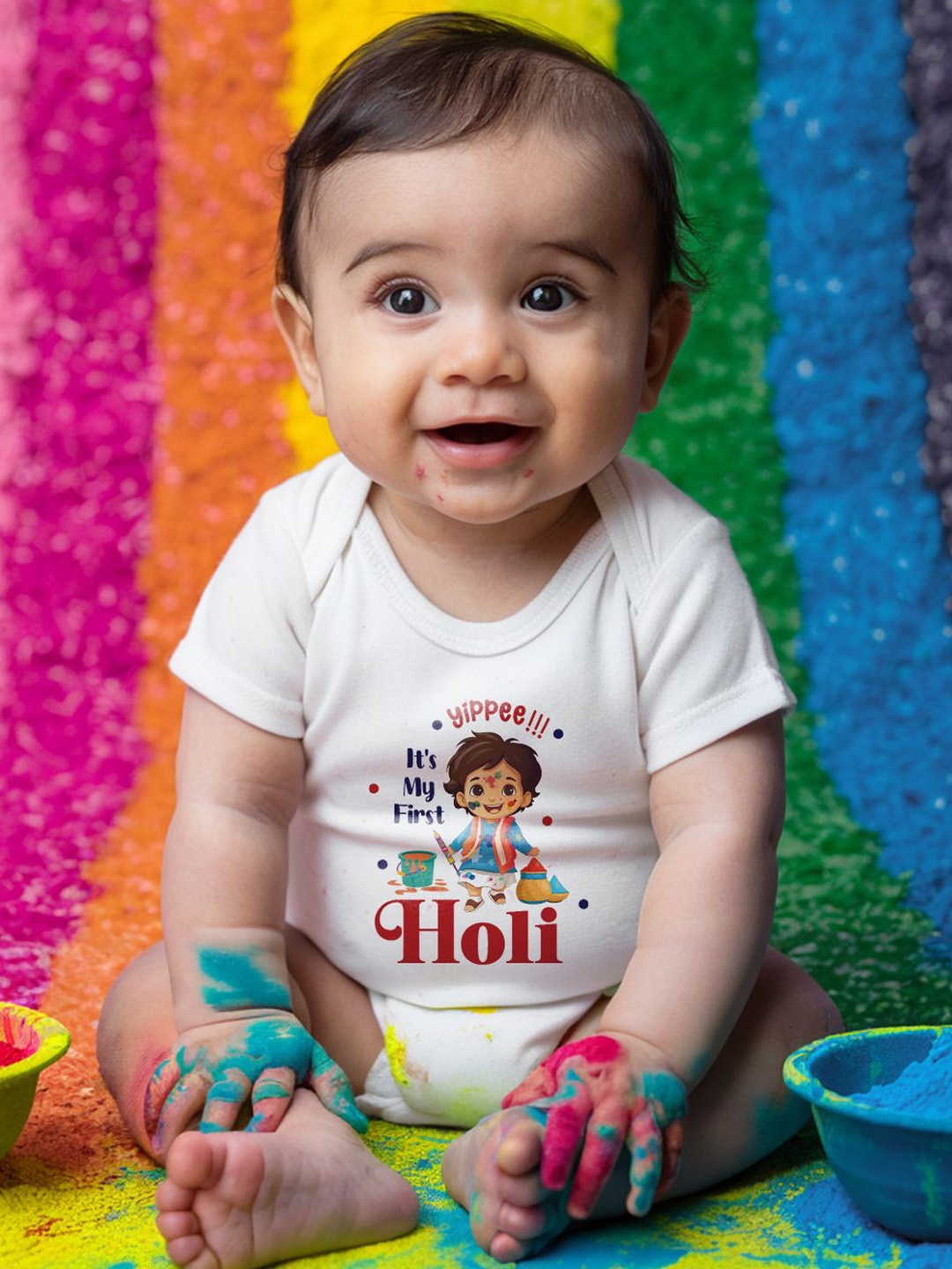 

FFLIRTYGO Infants Holi Printed Cotton Bodysuit, White