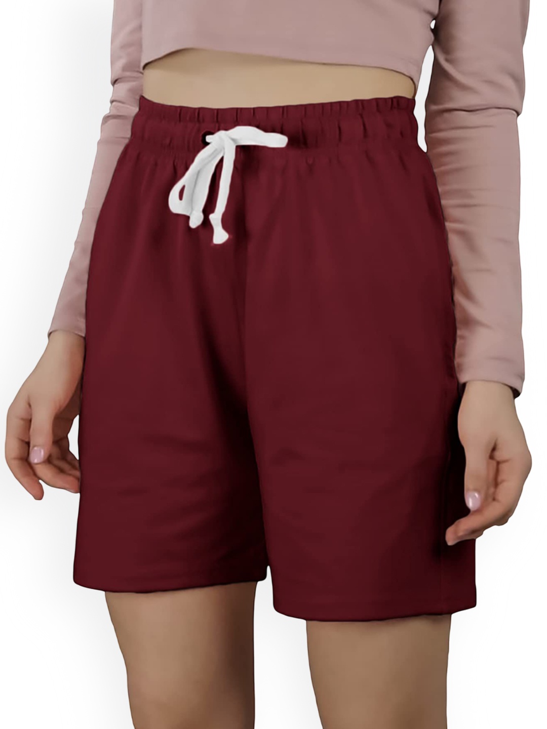 

NOTWILD Women Printed Low-Rise Shorts, Maroon