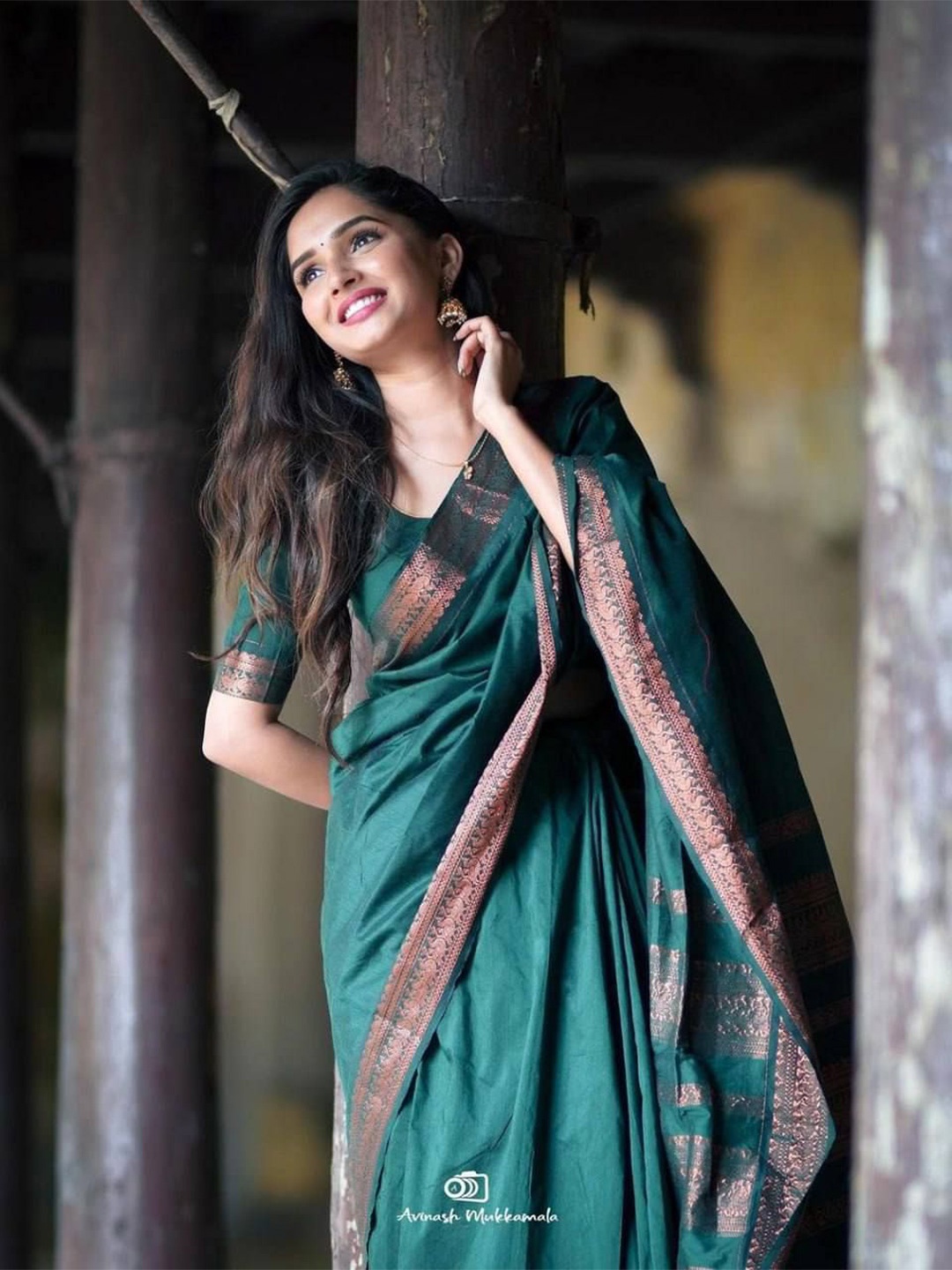 

bansari textiles Woven Design Zari Kanjeevaram Saree, Green