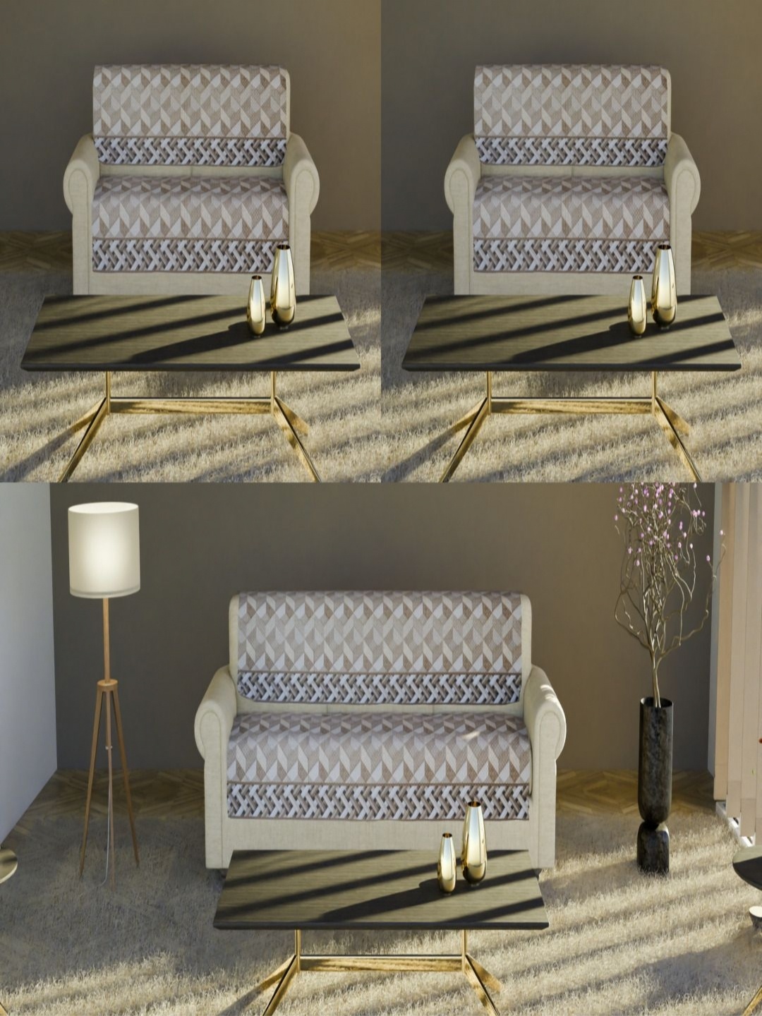 

Fashion Throw Beige & Brown 6 Pieces Printed Velvet 7 Seater Sofa Covers