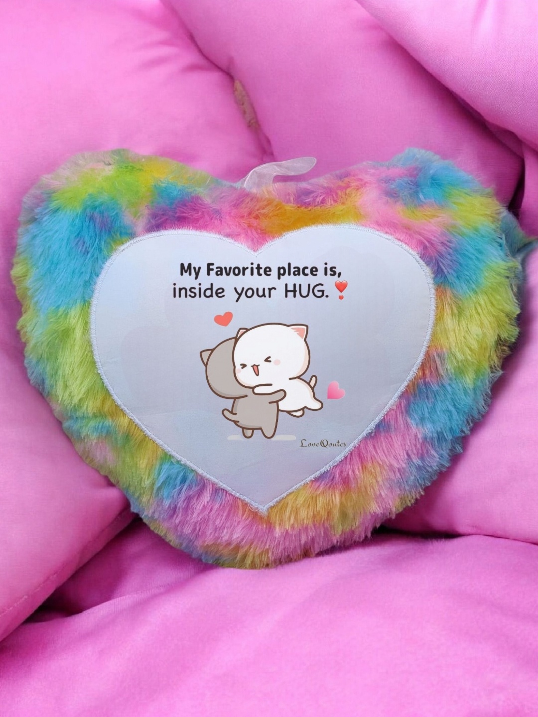 

Anikmart White & Pink Printed Pre-Filled Heart Shaped Cushion