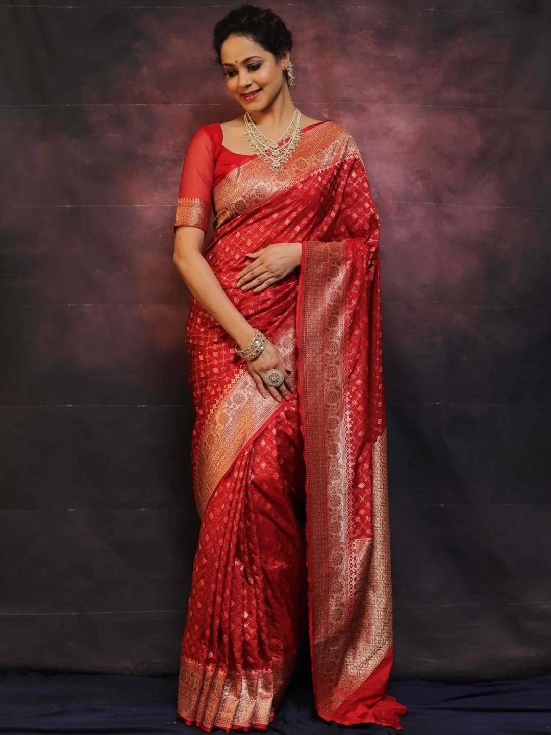 

Anouk Woven Design Zari Banarasi Saree, Red