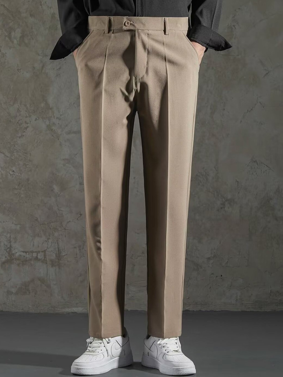 

StyleCast x Revolte Men Regular Fit Mid-Rise Pleated Formal Trouser, Brown