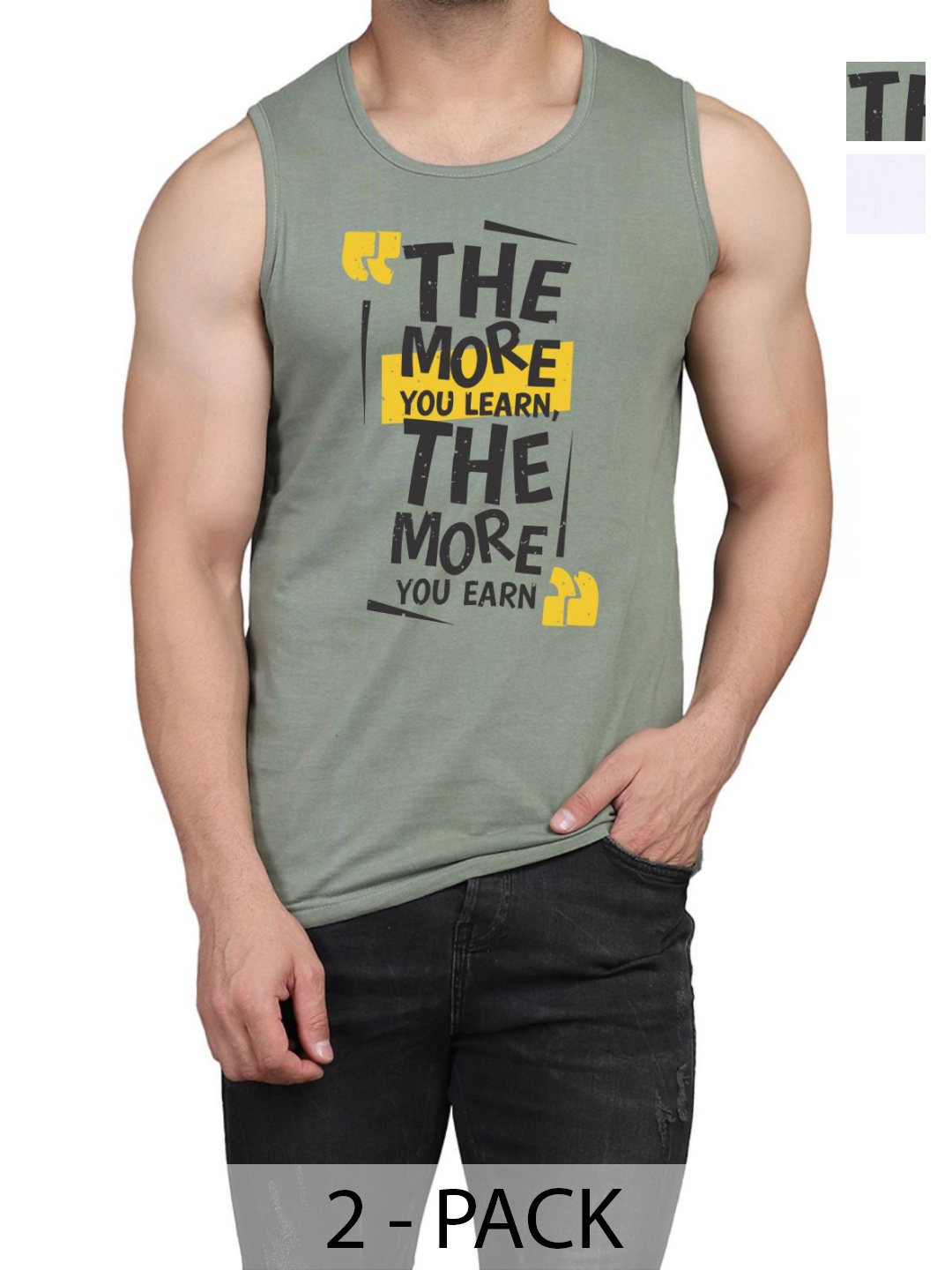 

WOOSTRO Men Pack Of 2 Typography Printed Round Neck Cotton Slim Fit T-shirts, Green